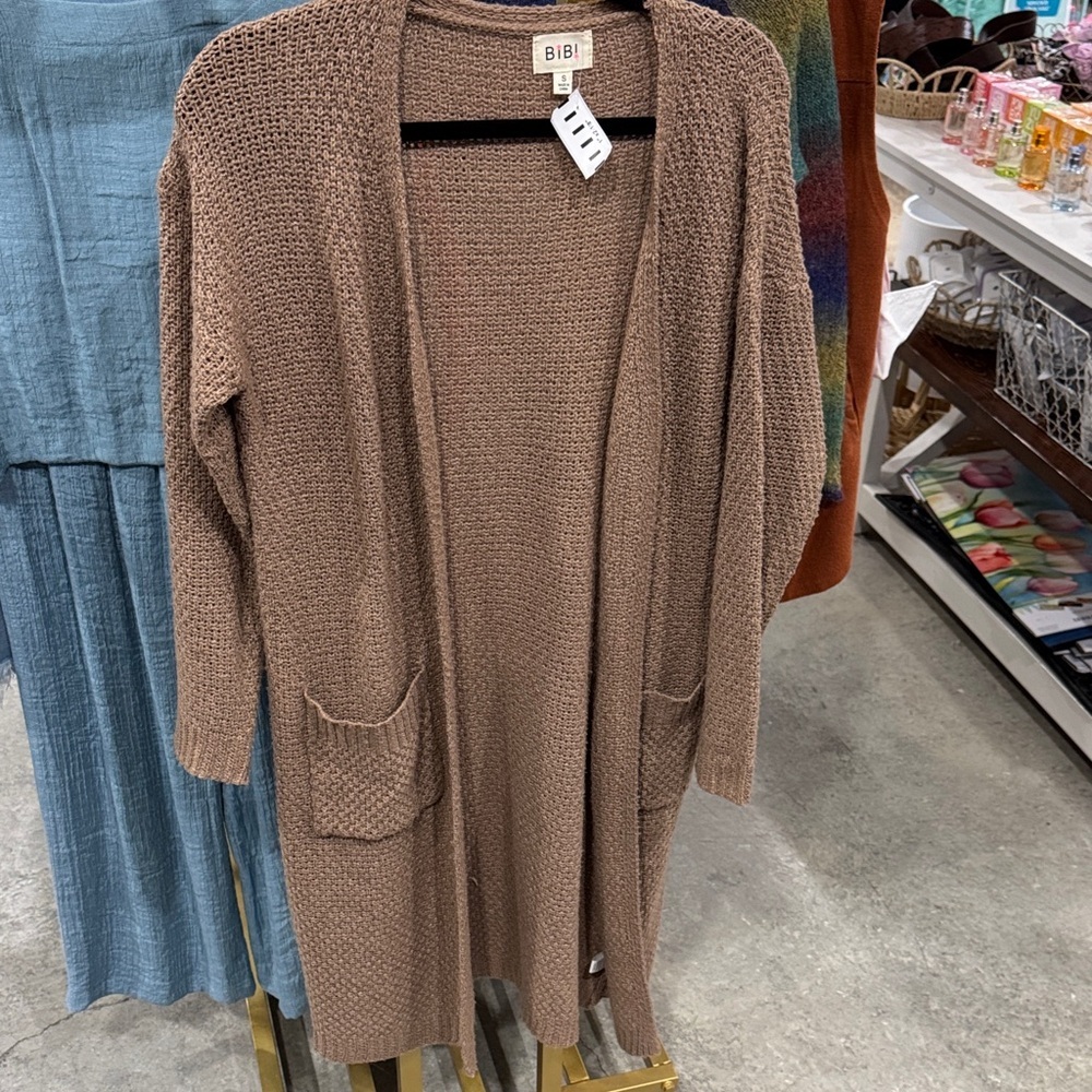 BiBi Women's Tan Open-Front Cardigan